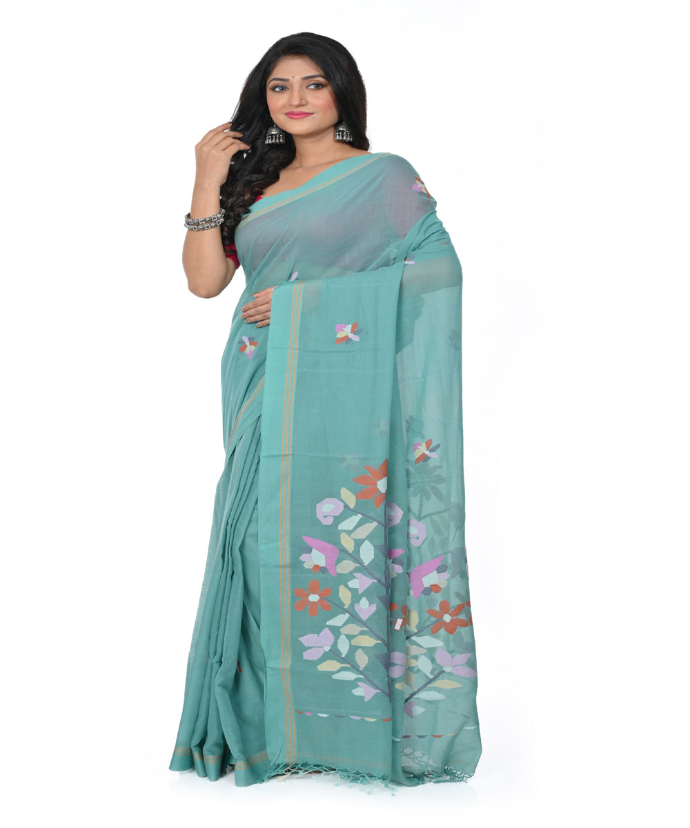 Light green handwoven cotton jamdani saree