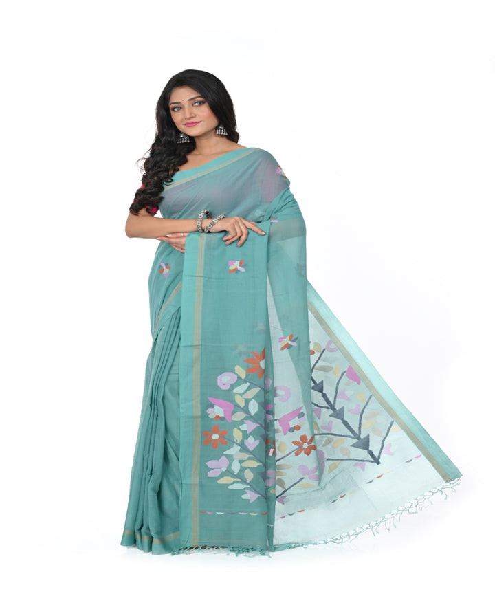 Light green handwoven cotton jamdani saree