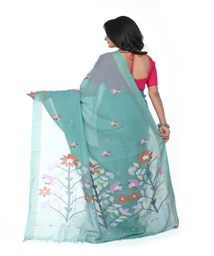 Light green handwoven cotton jamdani saree