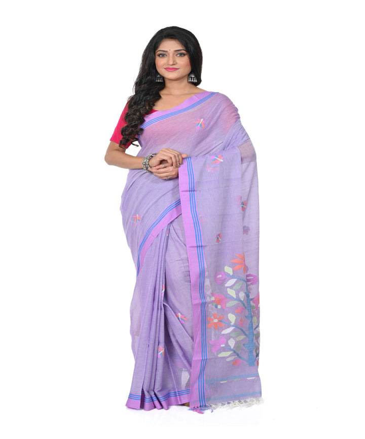 Purple cotton handwoven jamdani saree