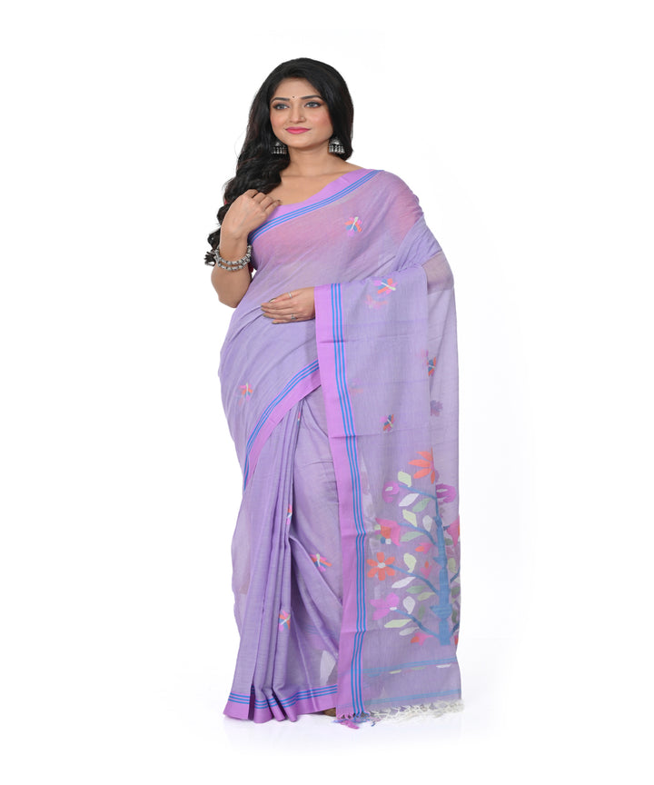 Purple cotton handwoven jamdani saree