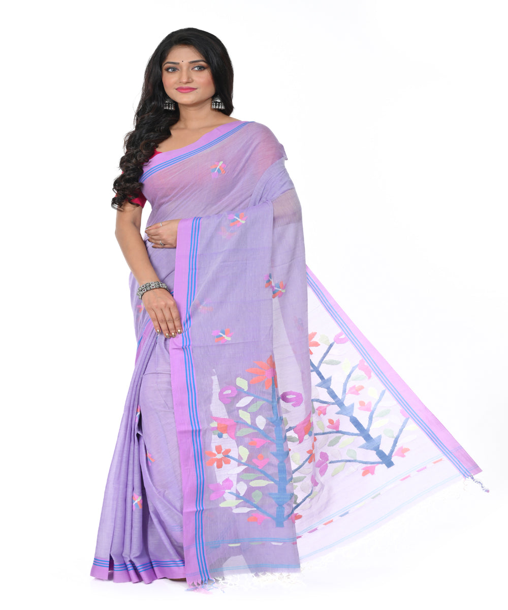 Purple cotton handwoven jamdani saree