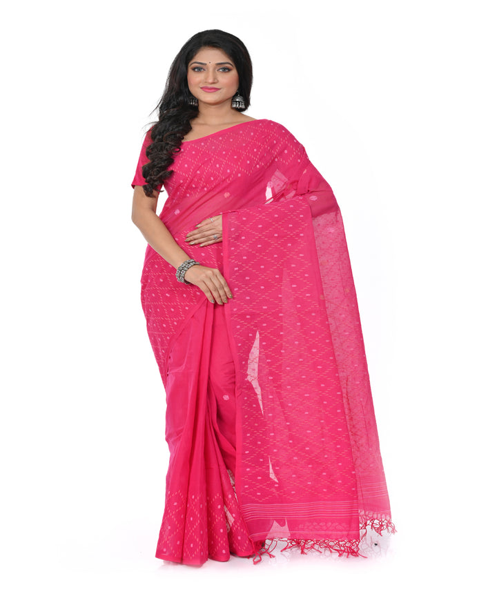 Red handwoven cotton jamdani saree