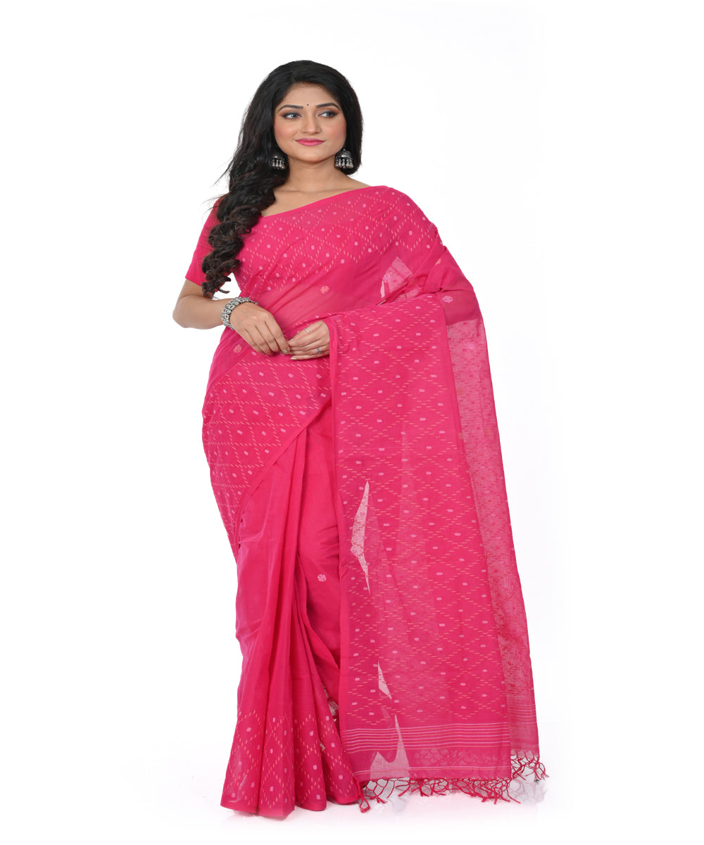 Red handwoven cotton jamdani saree