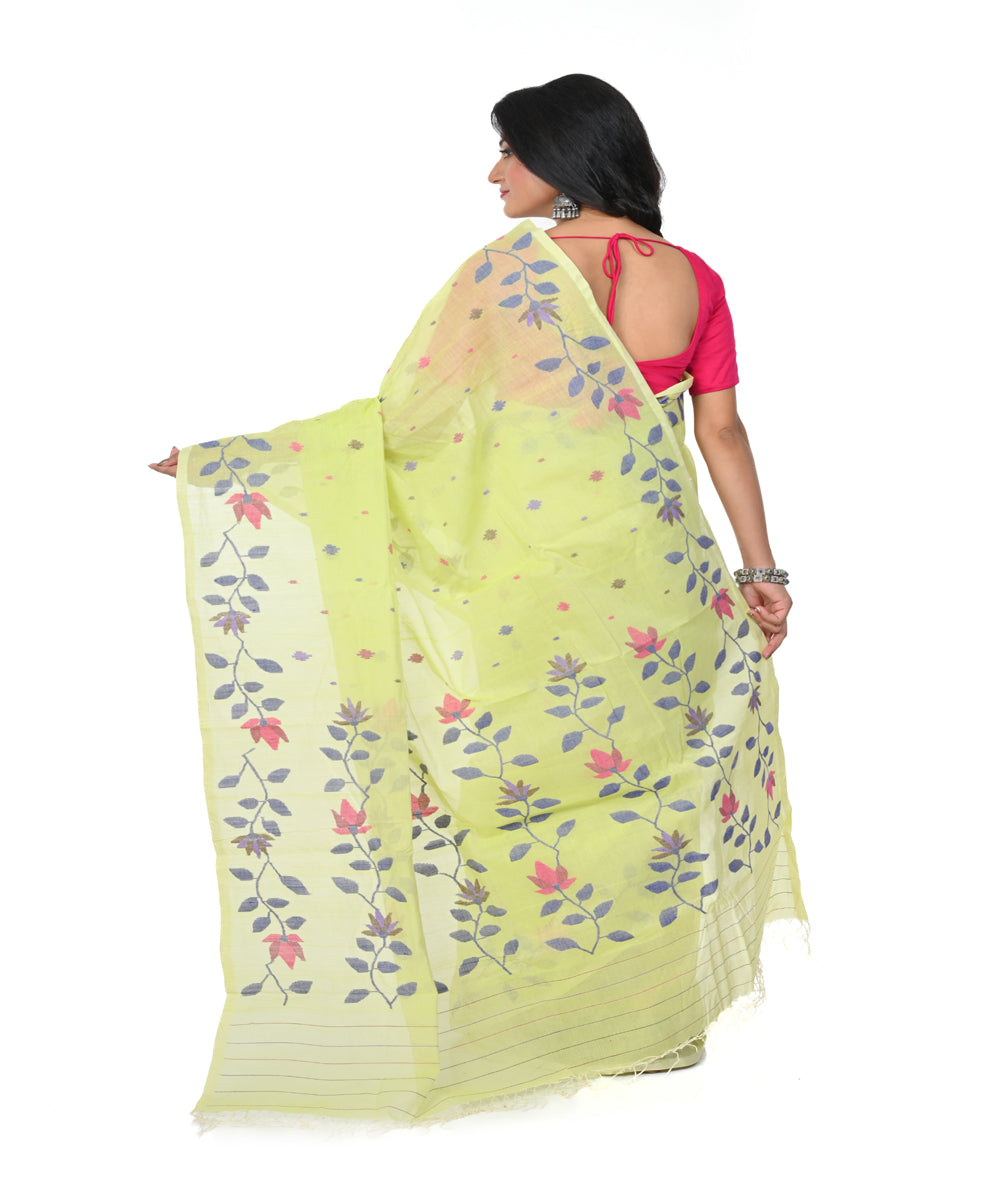 Lime green handwoven cotton jamdani saree