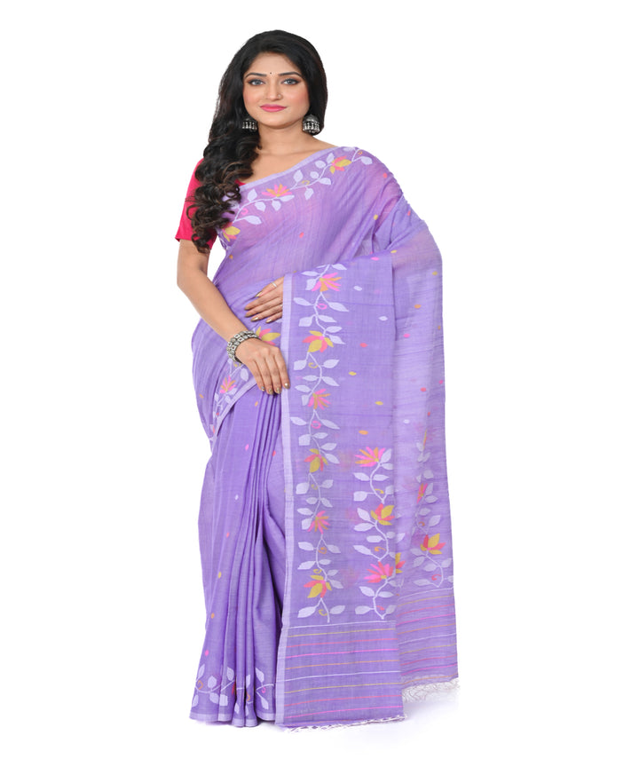 Purple handwoven cotton jamdani saree