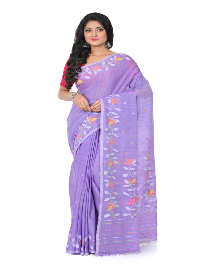 Purple handwoven cotton jamdani saree