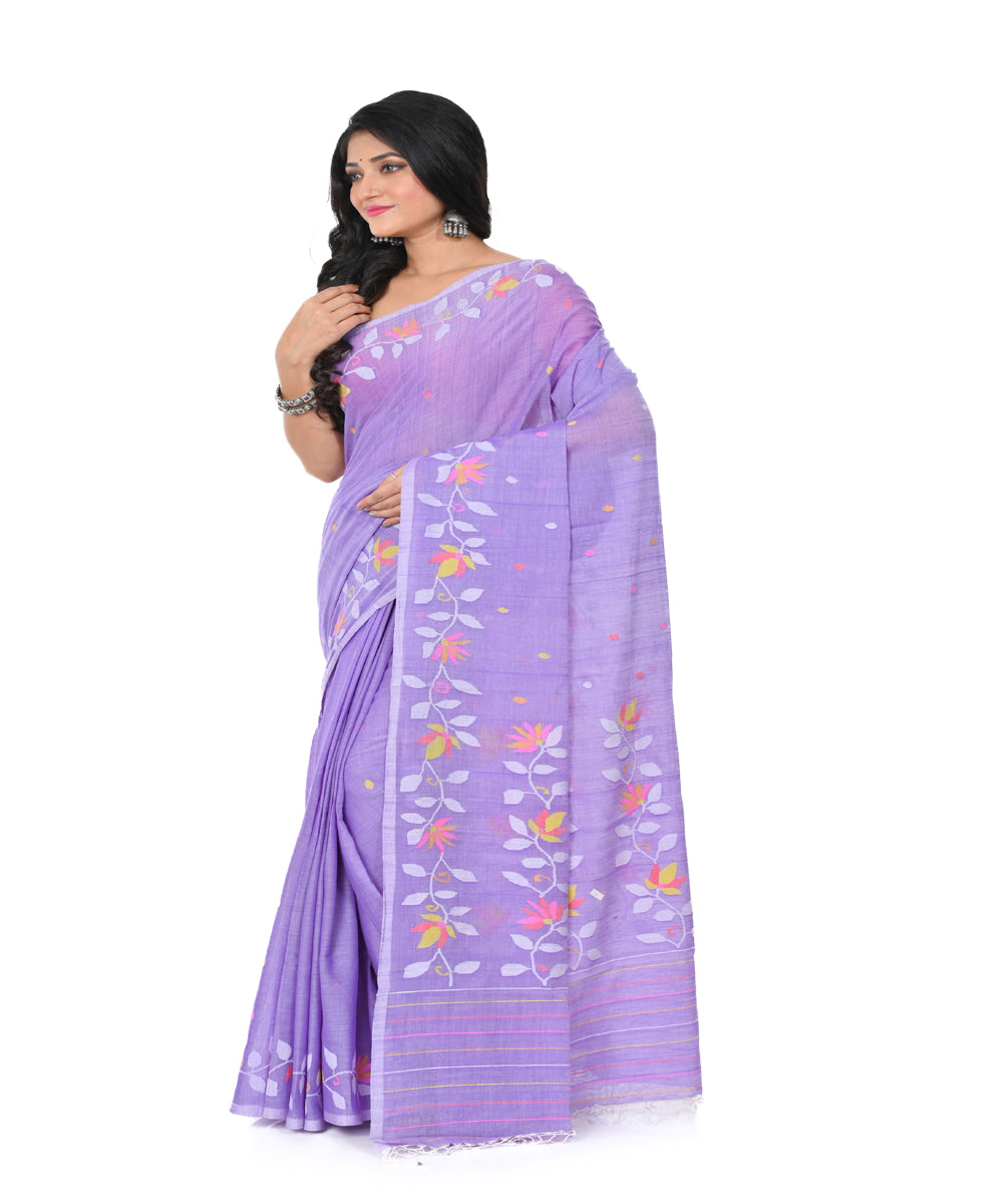 Purple handwoven cotton jamdani saree