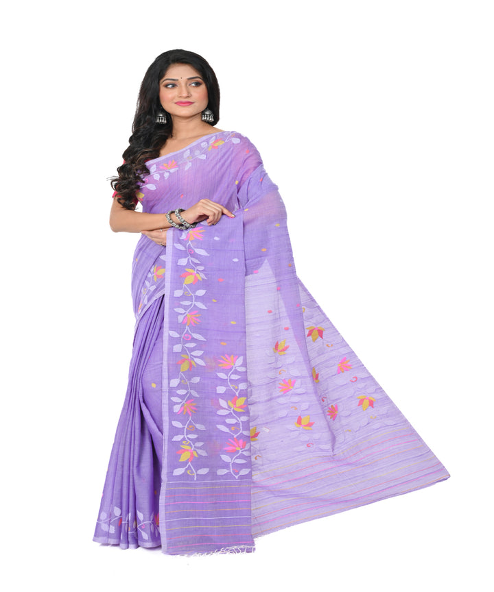 Purple handwoven cotton jamdani saree