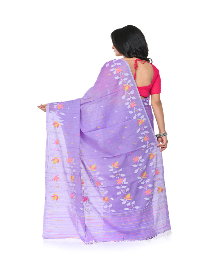 Purple handwoven cotton jamdani saree