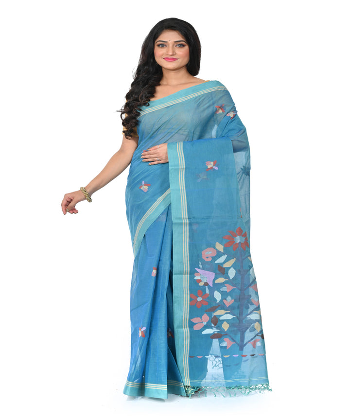 Sky blue handwoven cotton jamdani saree