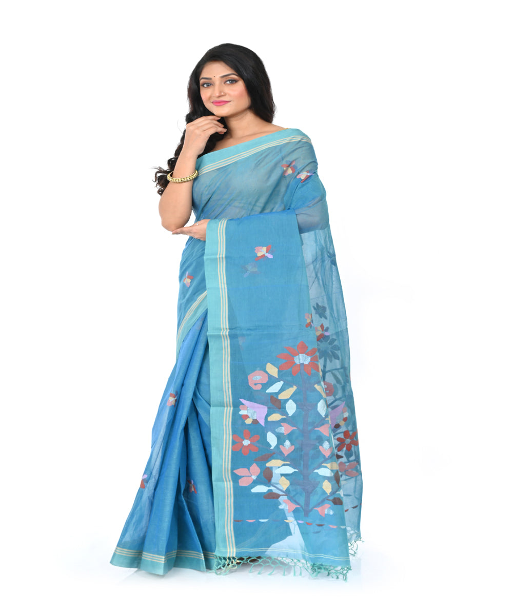 Sky blue handwoven cotton jamdani saree