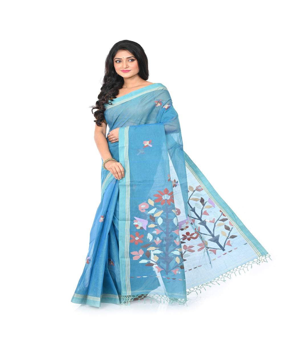 Sky blue handwoven cotton jamdani saree