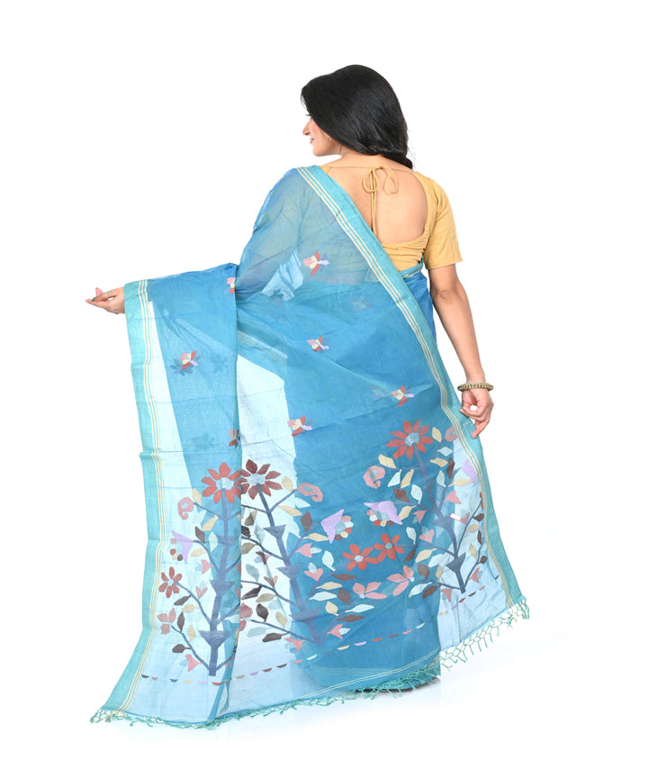 Sky blue handwoven cotton jamdani saree