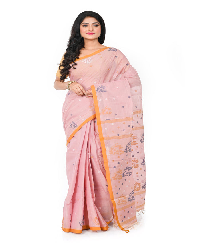 Beige handwoven cotton jamdani saree