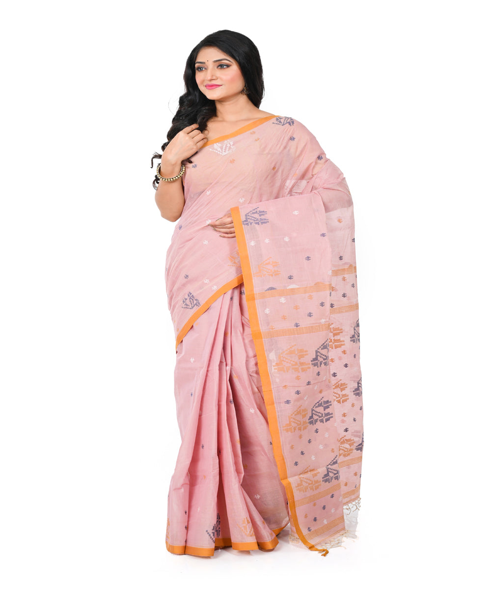 Beige handwoven cotton jamdani saree