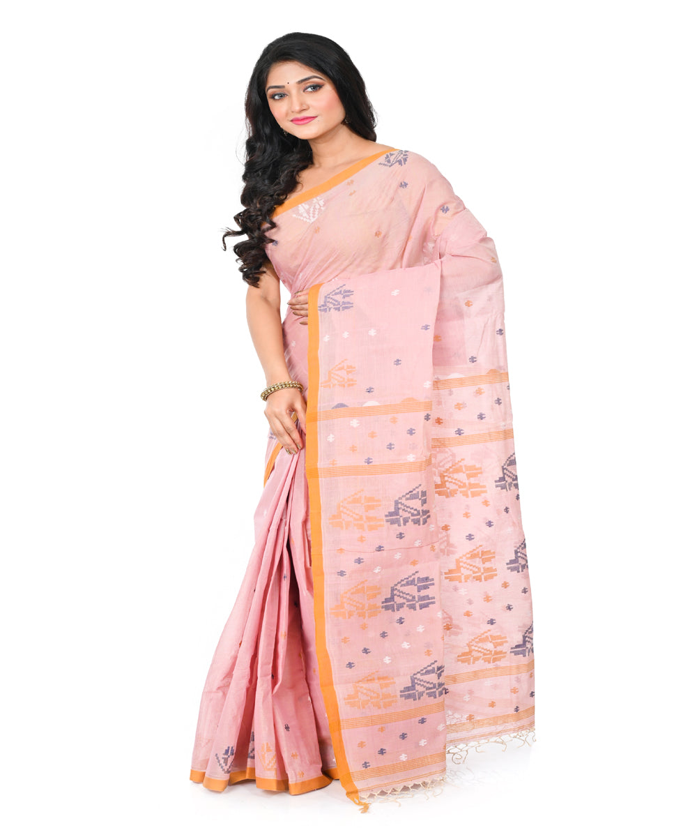 Beige handwoven cotton jamdani saree