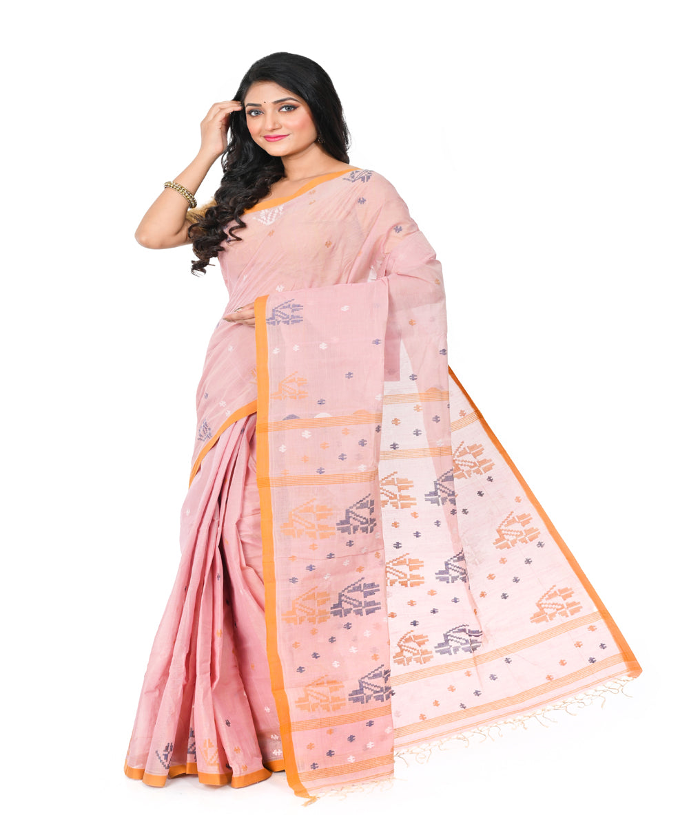 Beige handwoven cotton jamdani saree