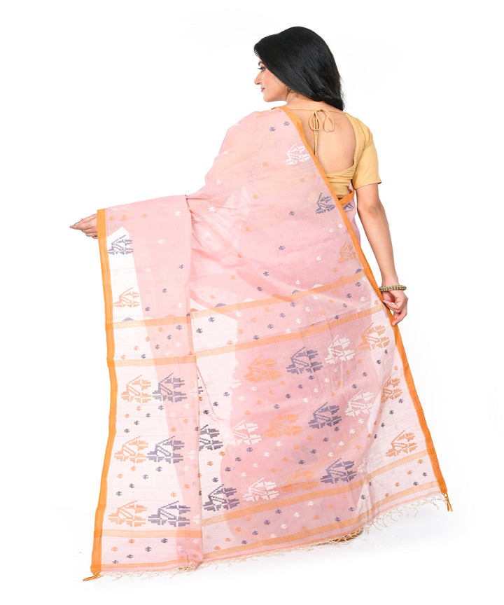 Beige handwoven cotton jamdani saree