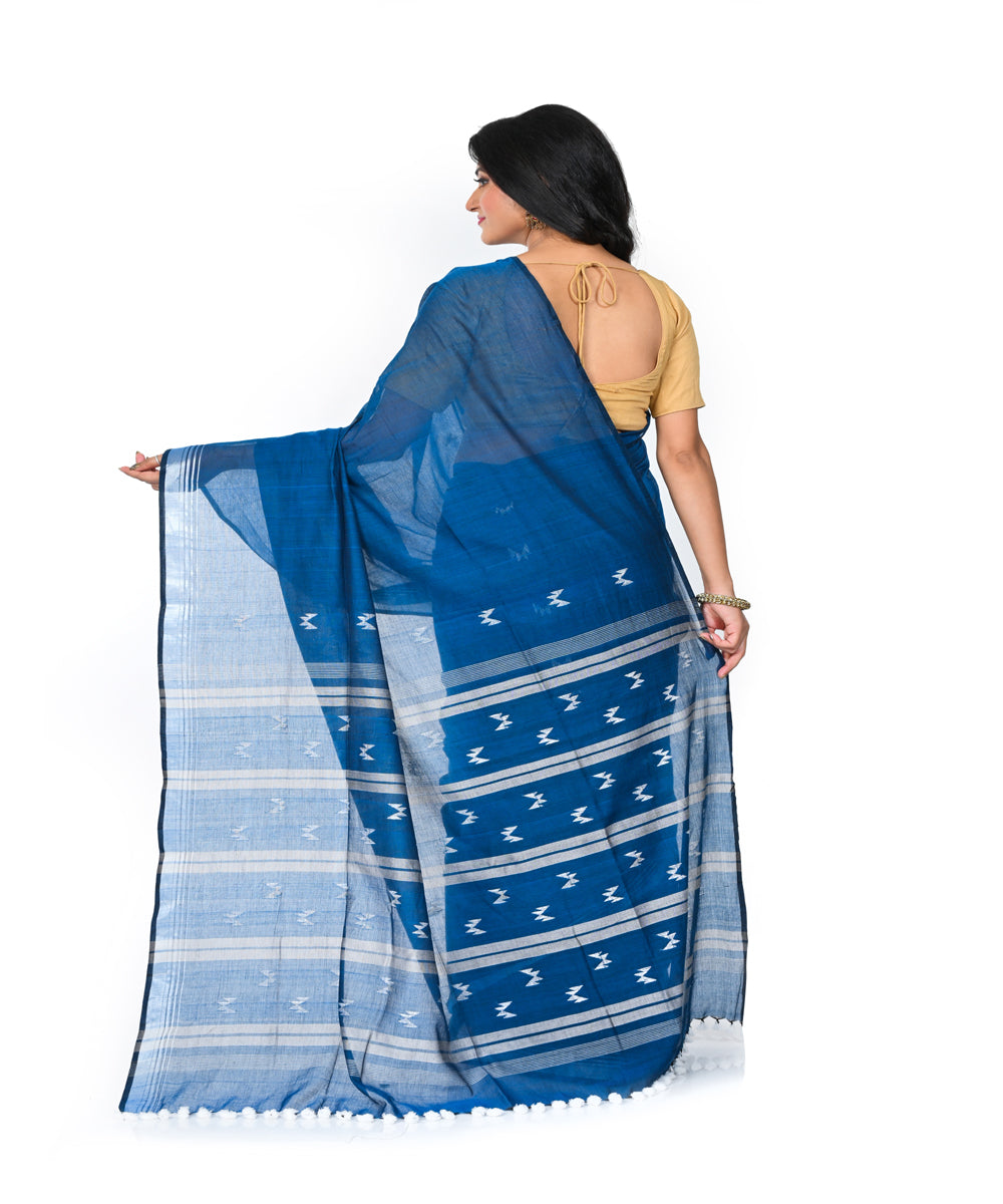 Navy blue handwoven cotton jamdani saree