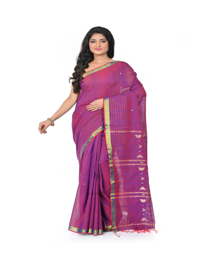 Mauve handwoven jamdani cotton saree