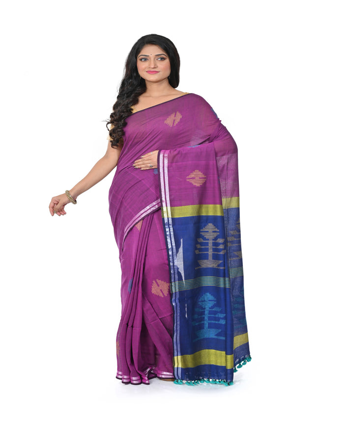 Mauve blue handwoven cotton jamdani saree