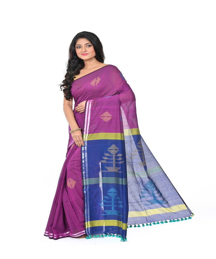 Mauve blue handwoven cotton jamdani saree