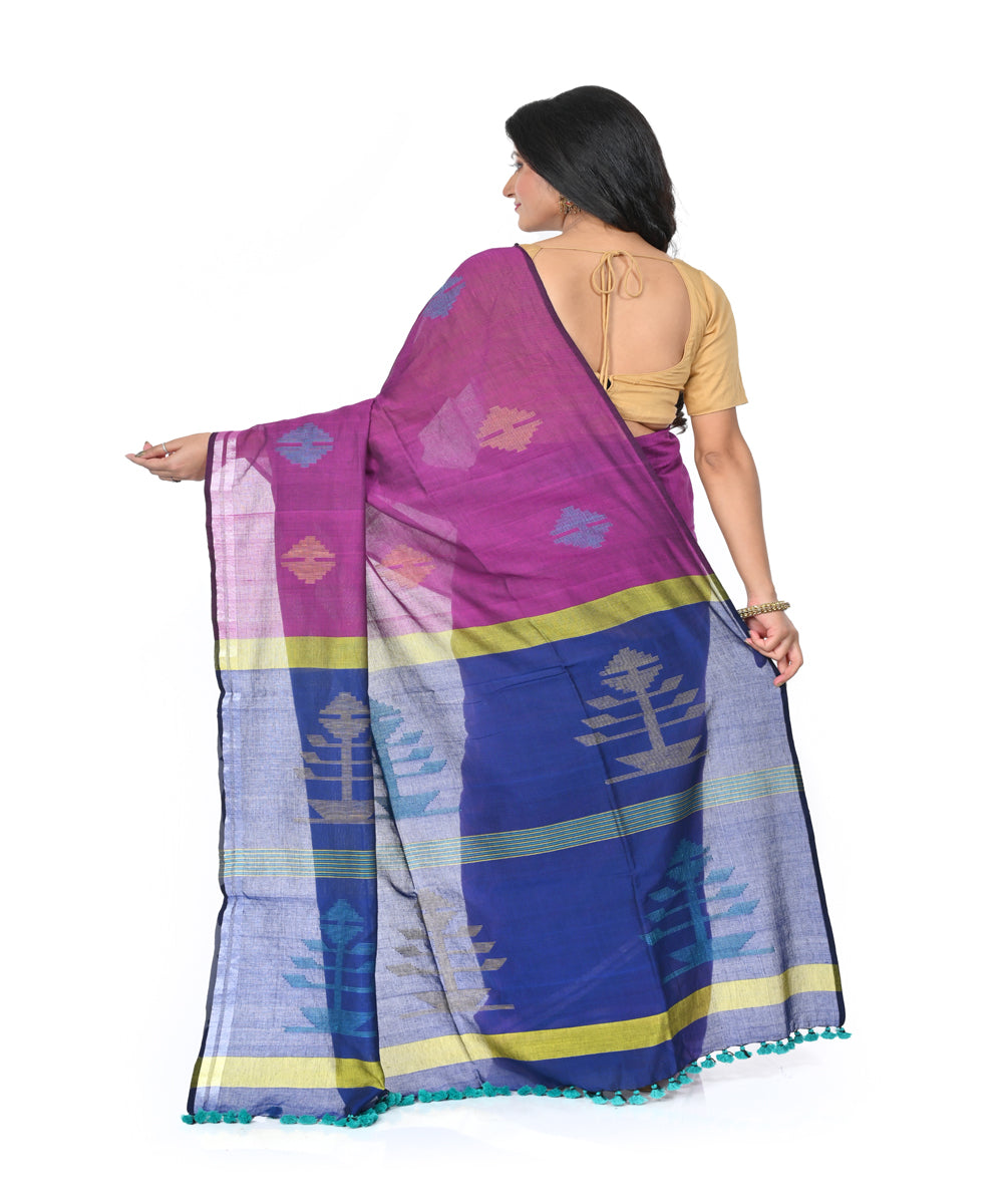 Mauve blue handwoven cotton jamdani saree