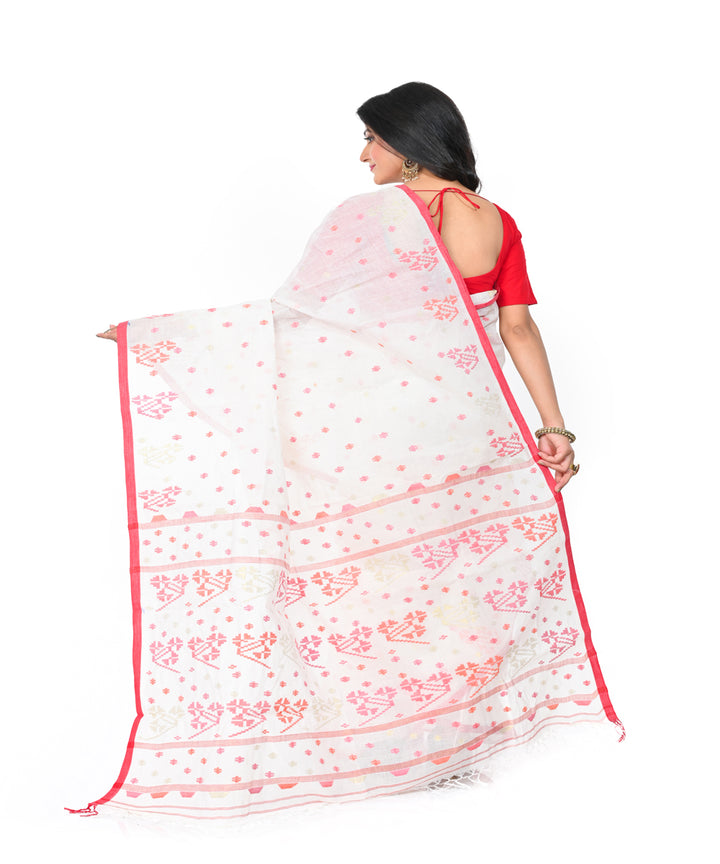 Offwhite red handwoven cotton jamdani saree