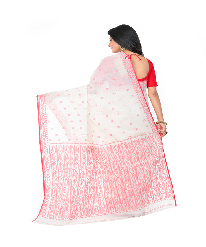 Offwhite red handwoven jamdani cotton saree