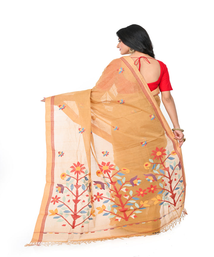 Mustard handwoven cotton jamdani saree