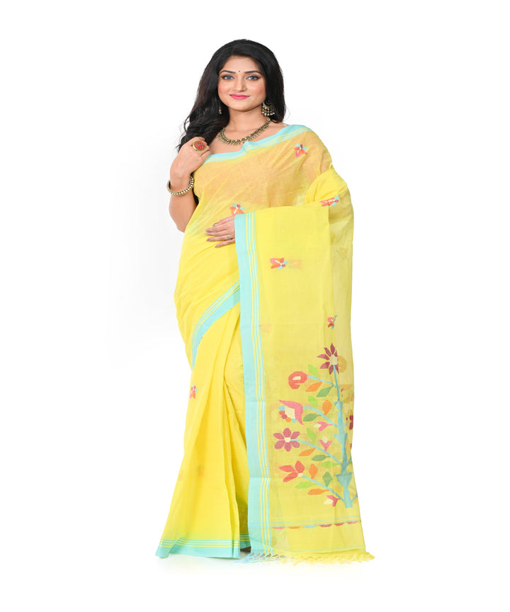 Yellow handwoven cotton jamdani saree