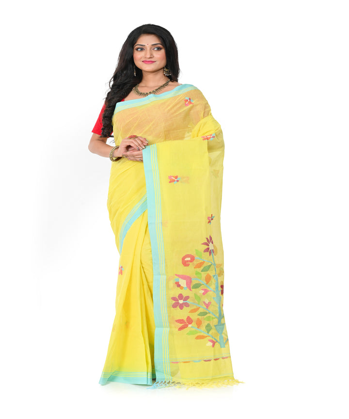 Yellow handwoven cotton jamdani saree