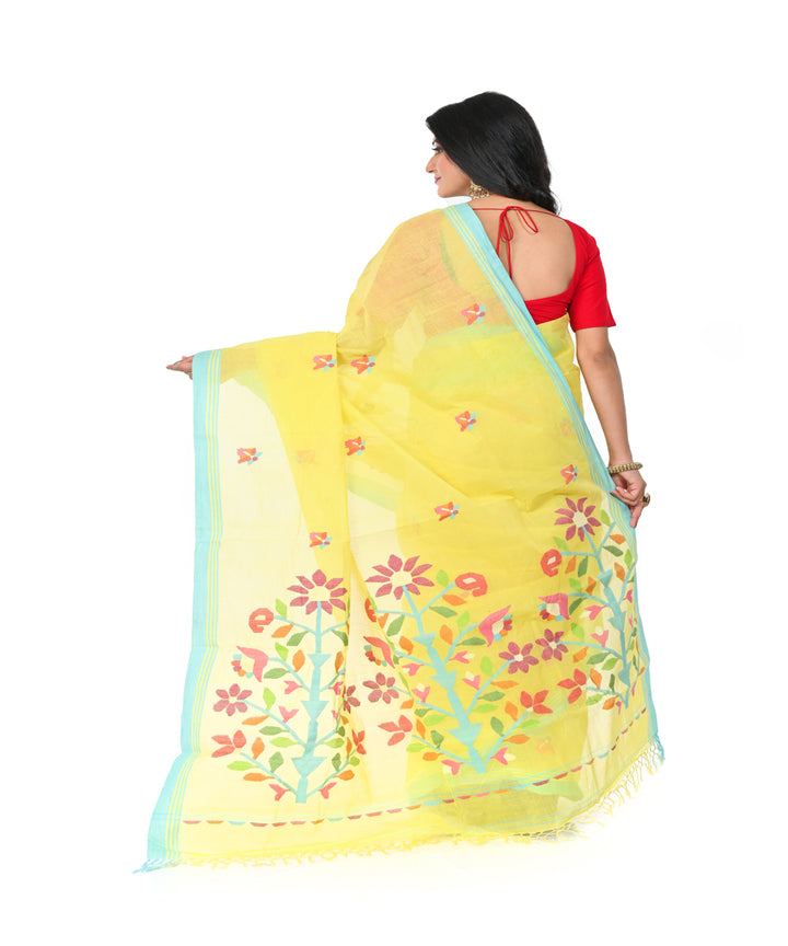 Yellow handwoven cotton jamdani saree