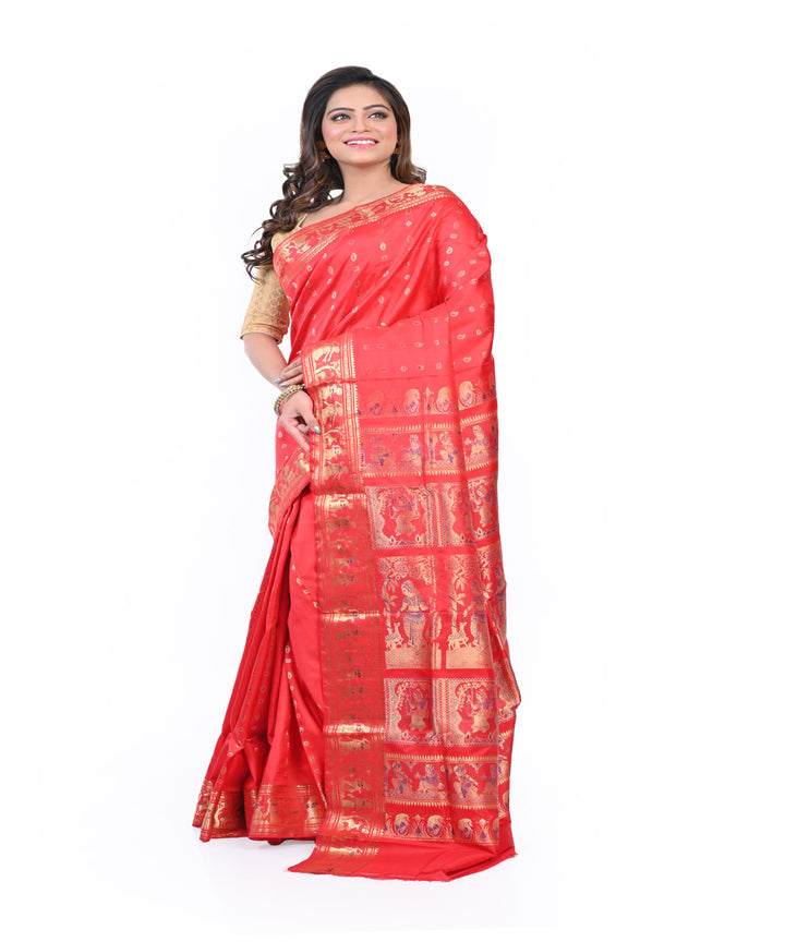 Orange handwoven baluchari silk saree