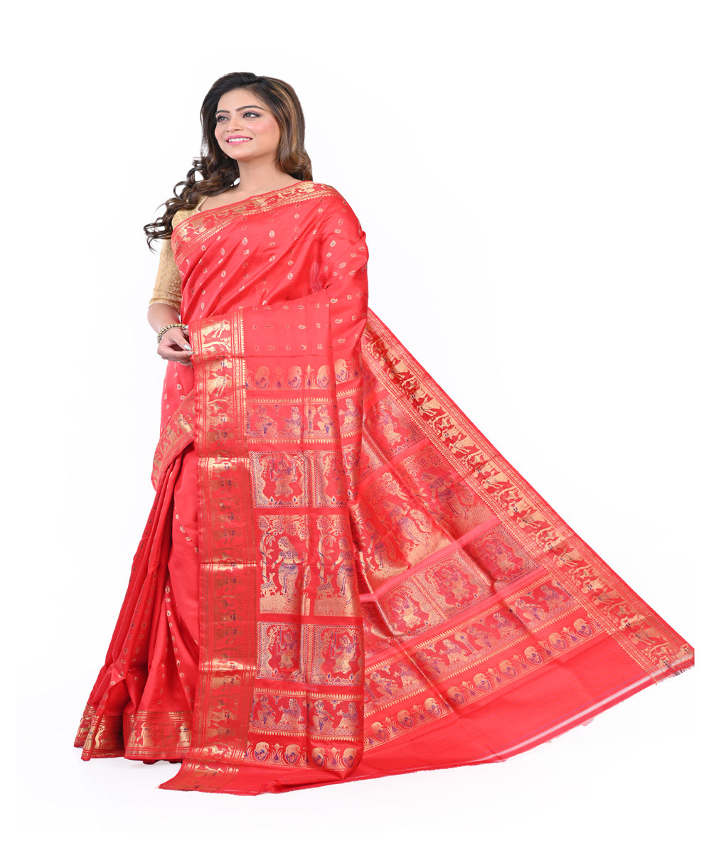 Orange handwoven baluchari silk saree