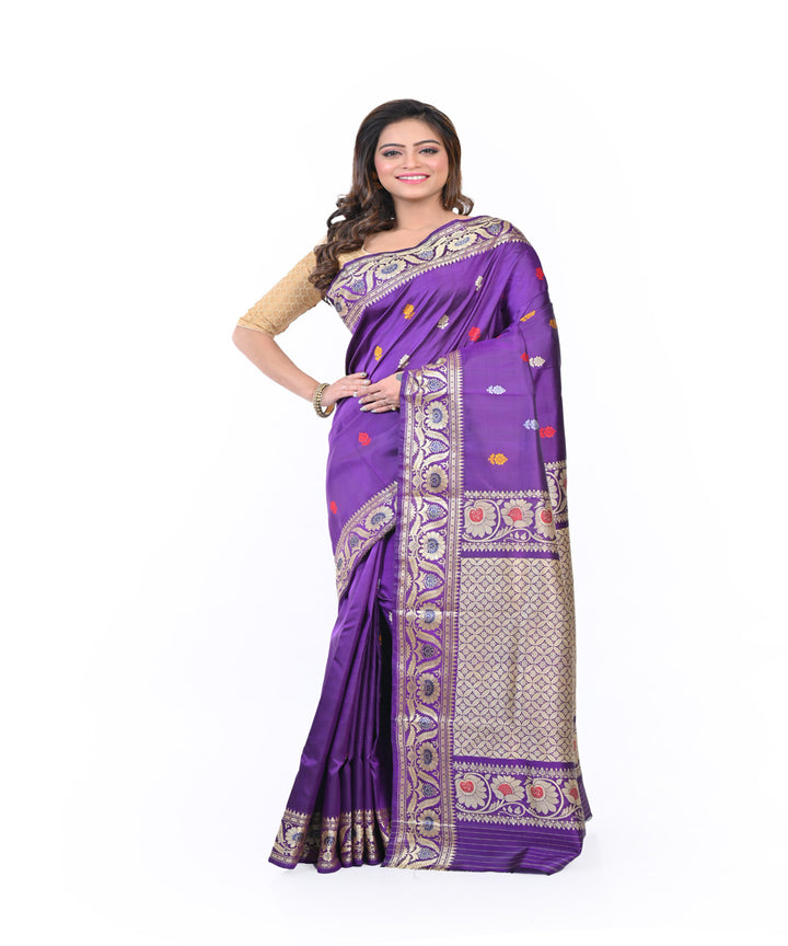 Navy blue baluchari silk handwoven saree