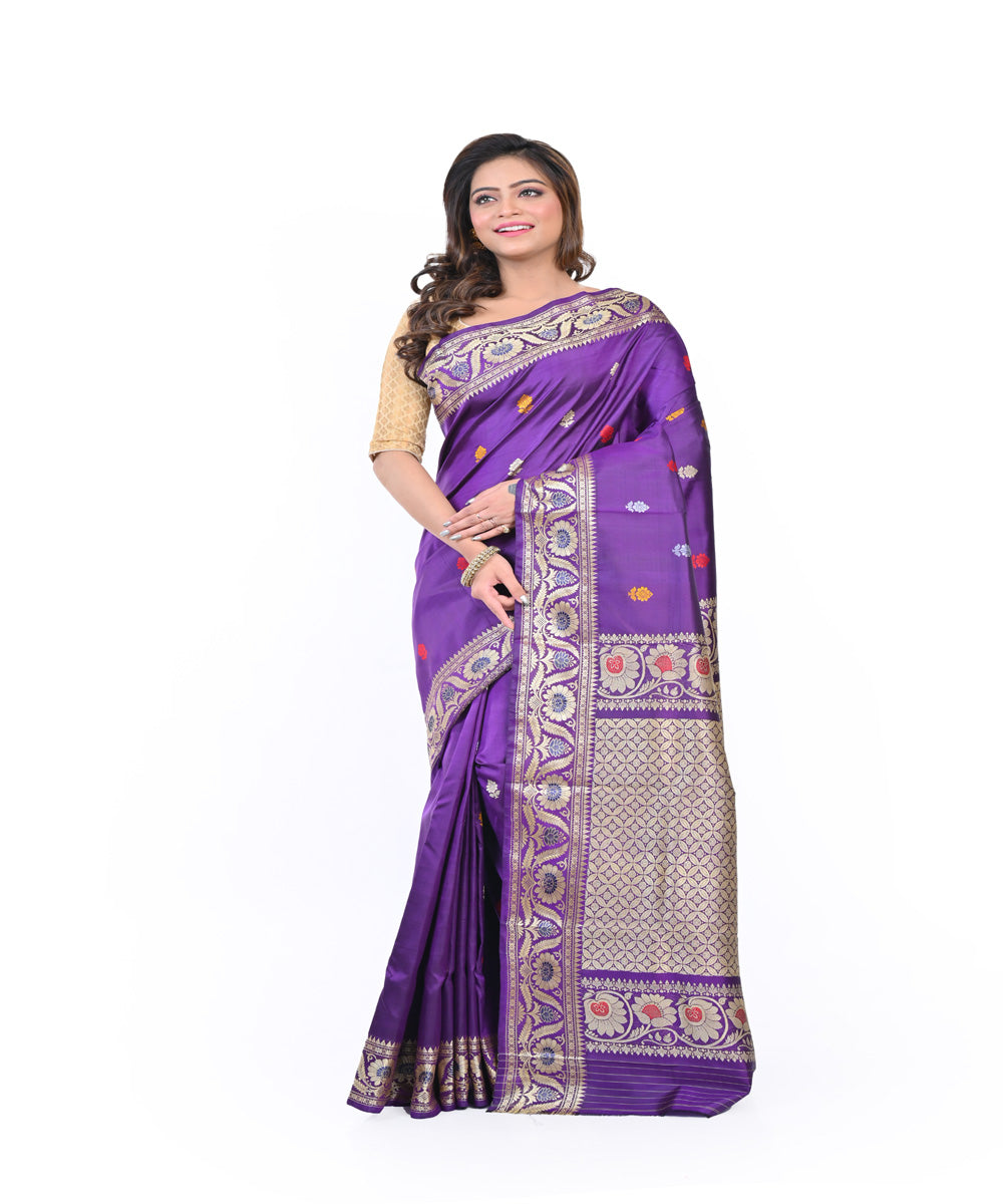 Navy blue baluchari silk handwoven saree