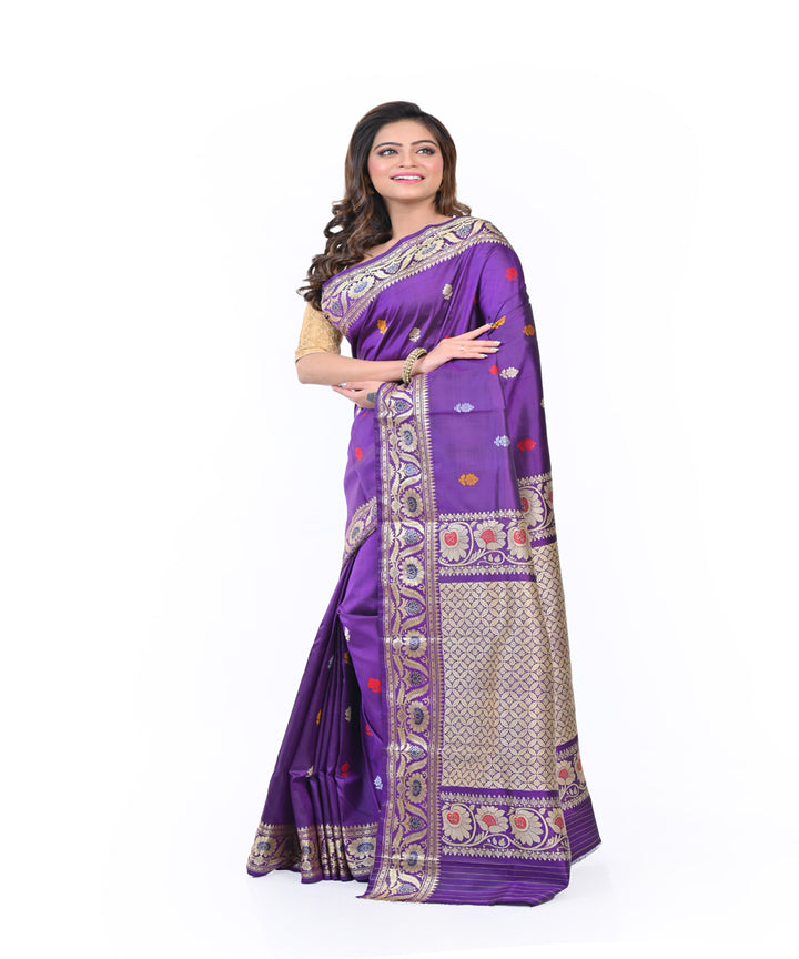 Navy blue baluchari silk handwoven saree