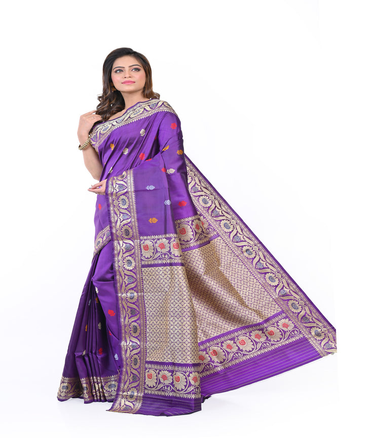 Navy blue baluchari silk handwoven saree