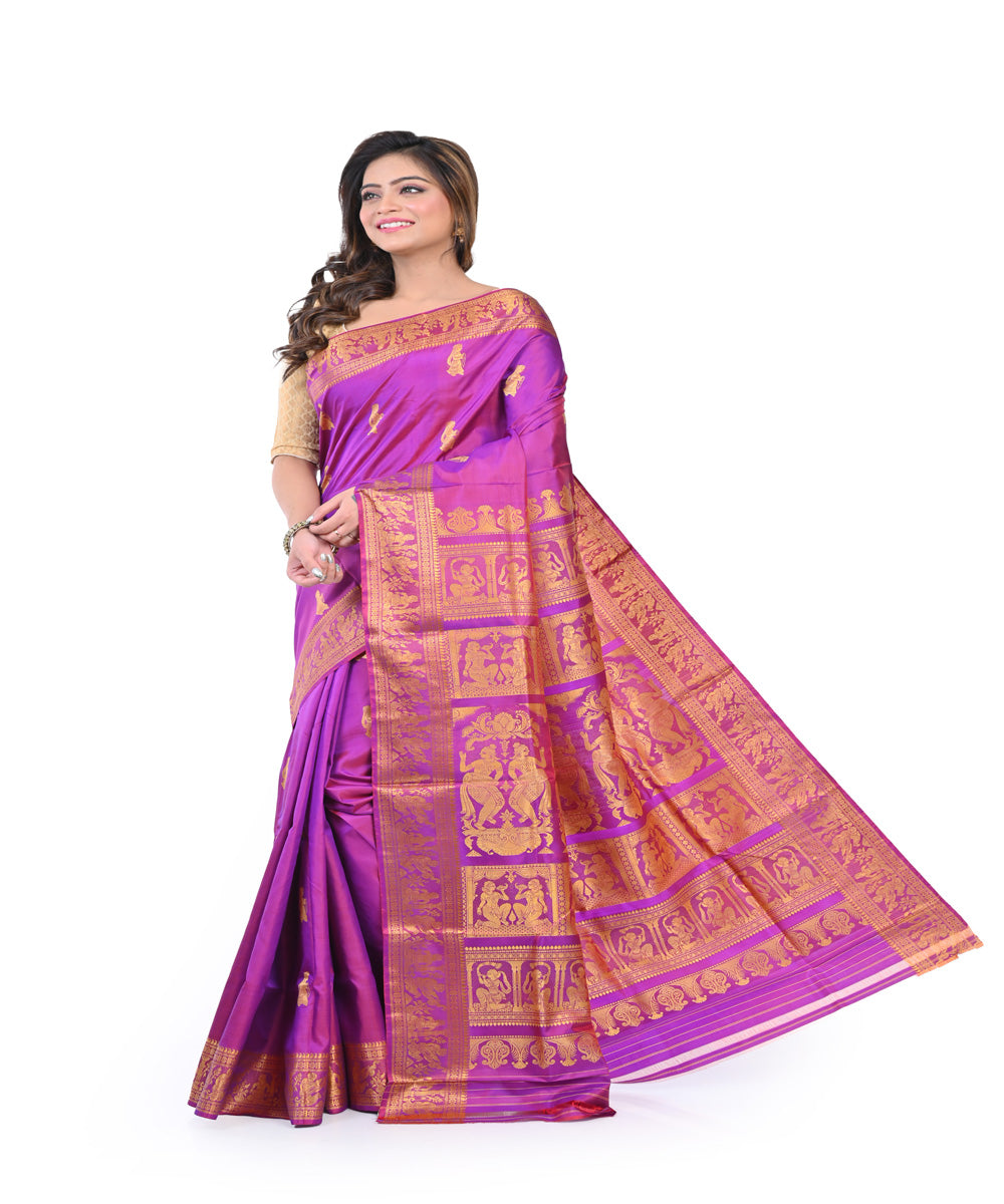 Purple handwoven baluchari silk saree