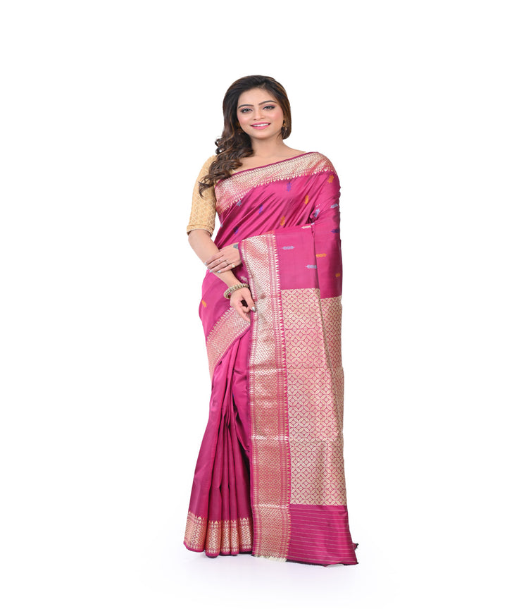 Pink handwoven baluchari silk saree