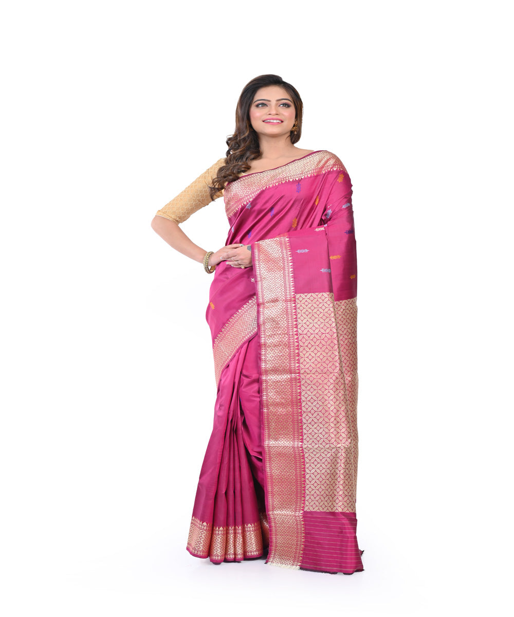 Pink handwoven baluchari silk saree