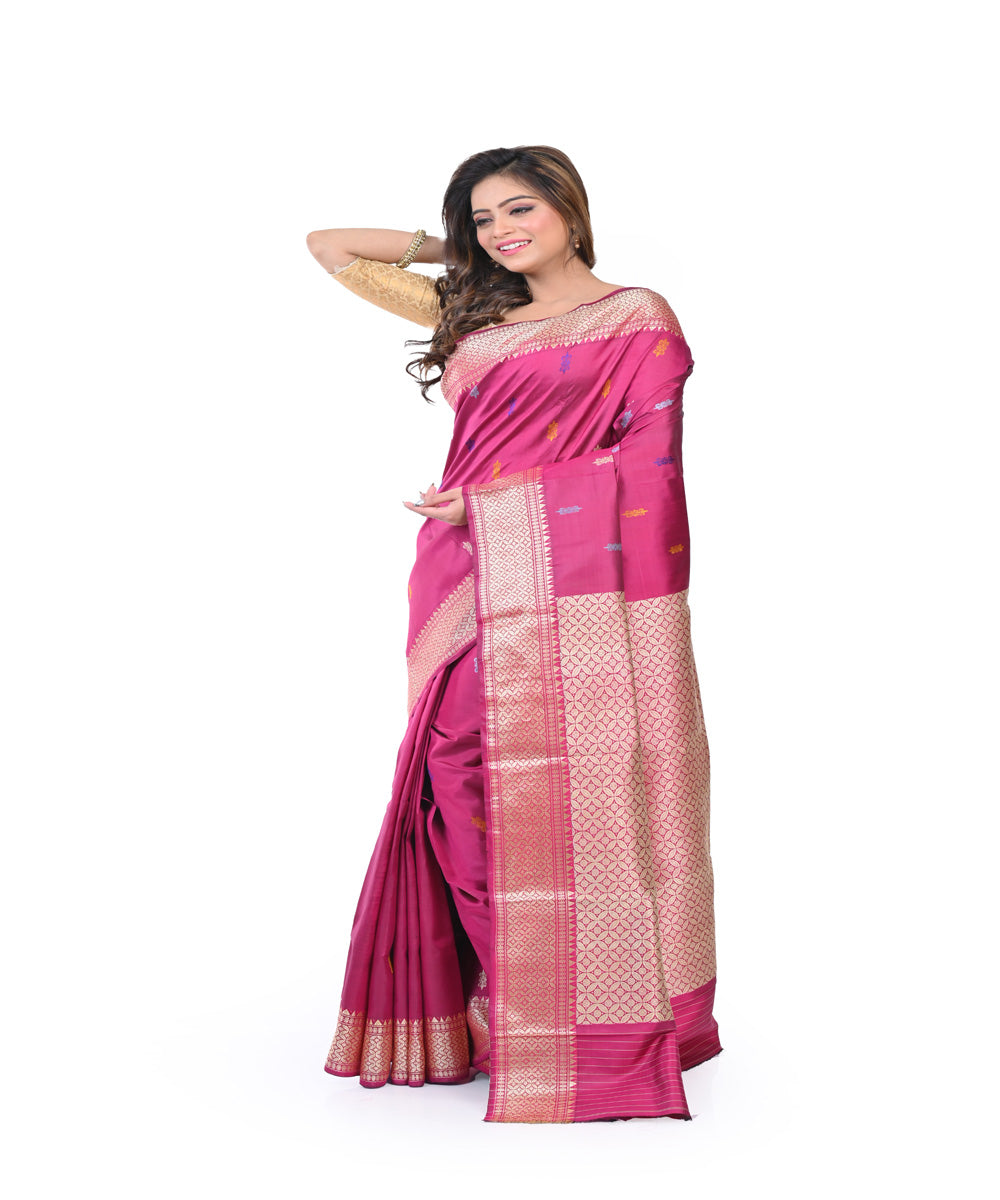 Pink handwoven baluchari silk saree