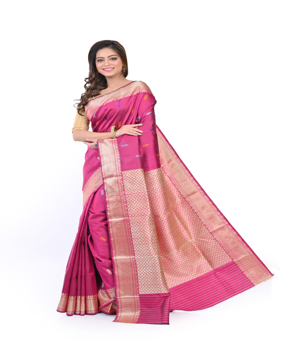 Pink handwoven baluchari silk saree