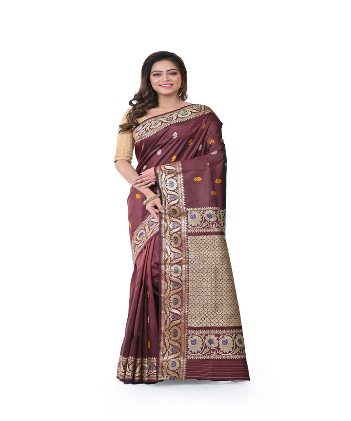 Brown silk handwoven baluchari saree