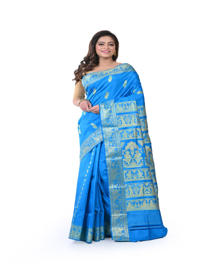 Sky blue hand woven baluchari silk saree