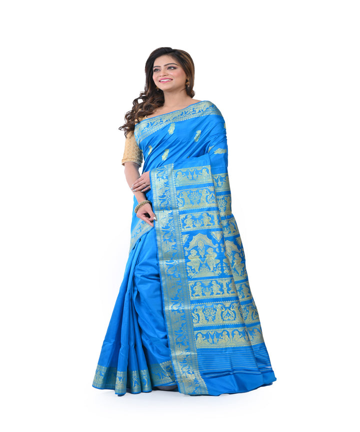 Sky blue hand woven baluchari silk saree