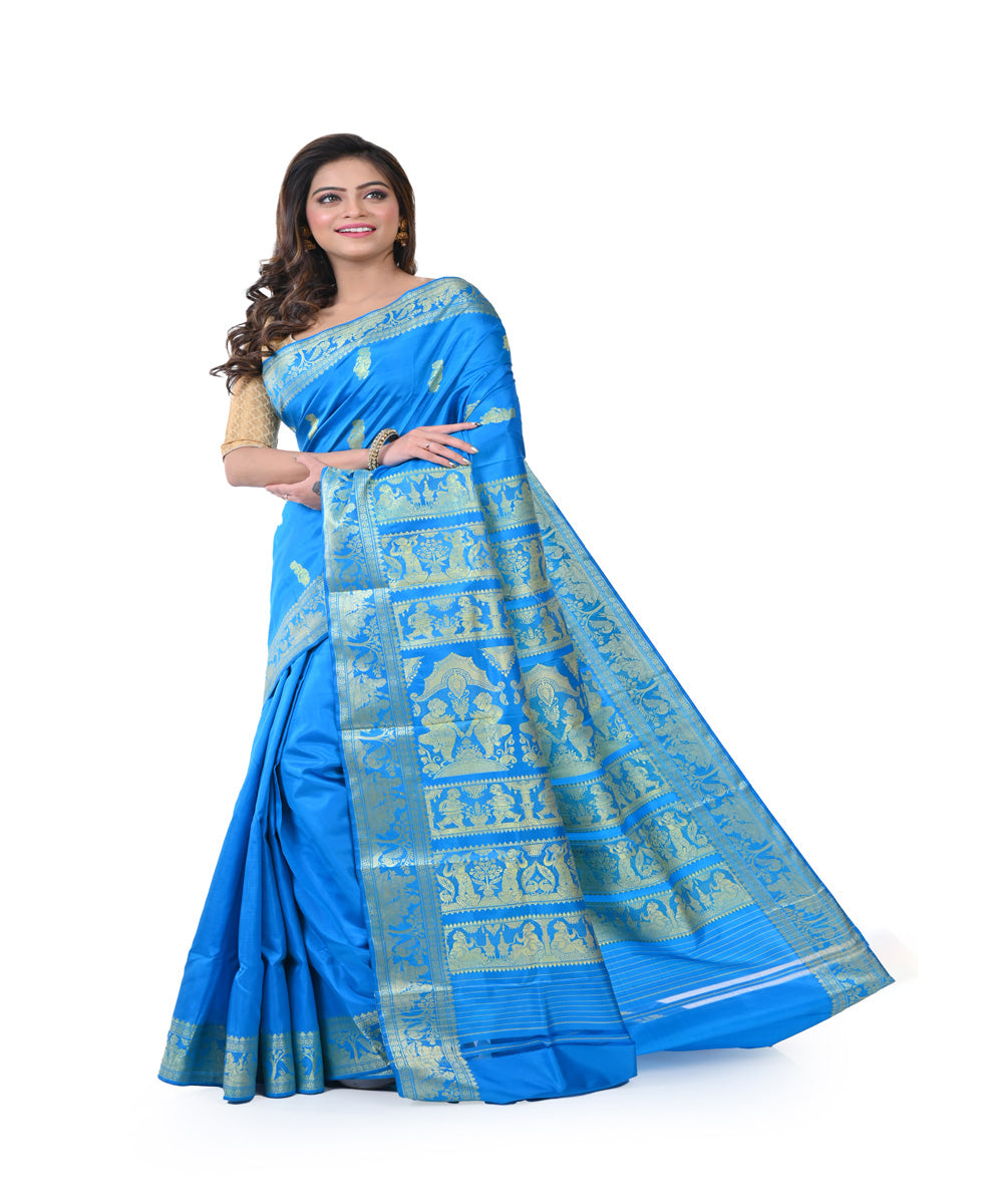 Sky blue hand woven baluchari silk saree