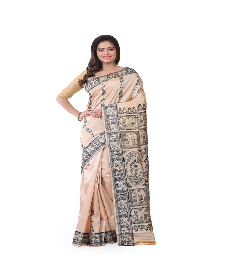 Beige handwoven baluchari silk saree